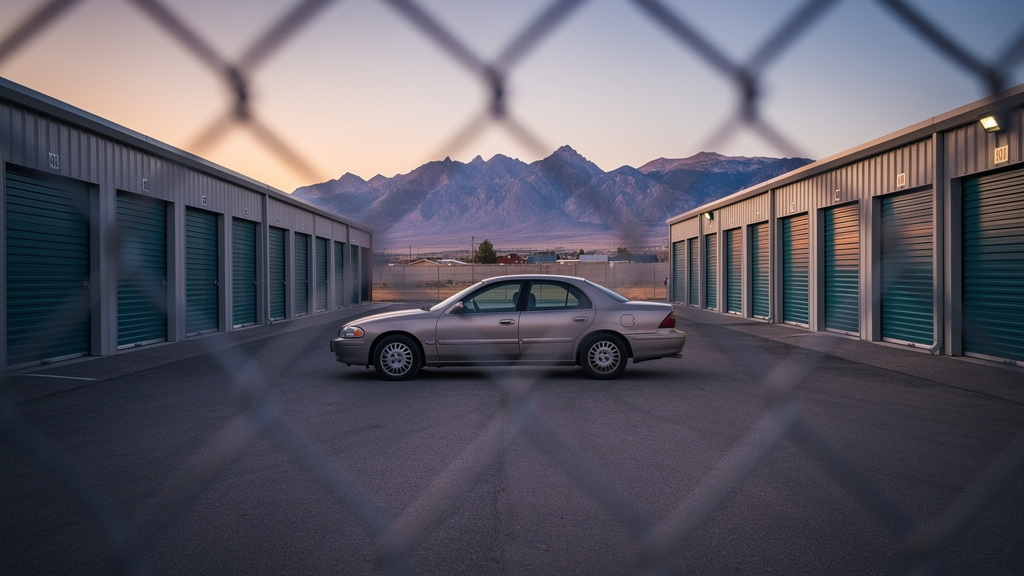 Extra vehicle stored behind a fenced, coded gate at a Payson storage facility