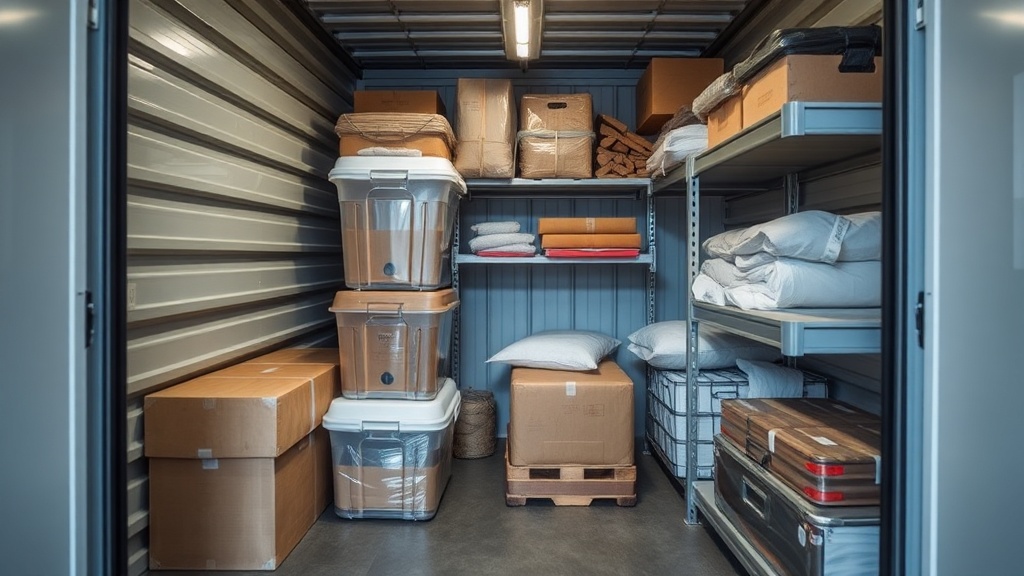 Interior view of organized storage unit showing proper packing techniques