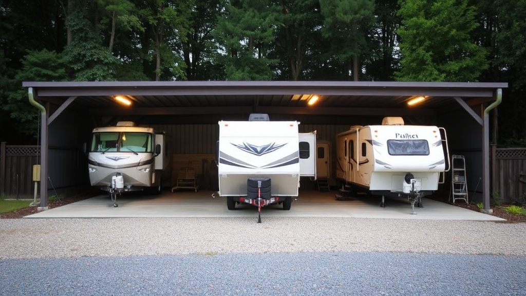 Outdoor RV and boat storage area with security features
