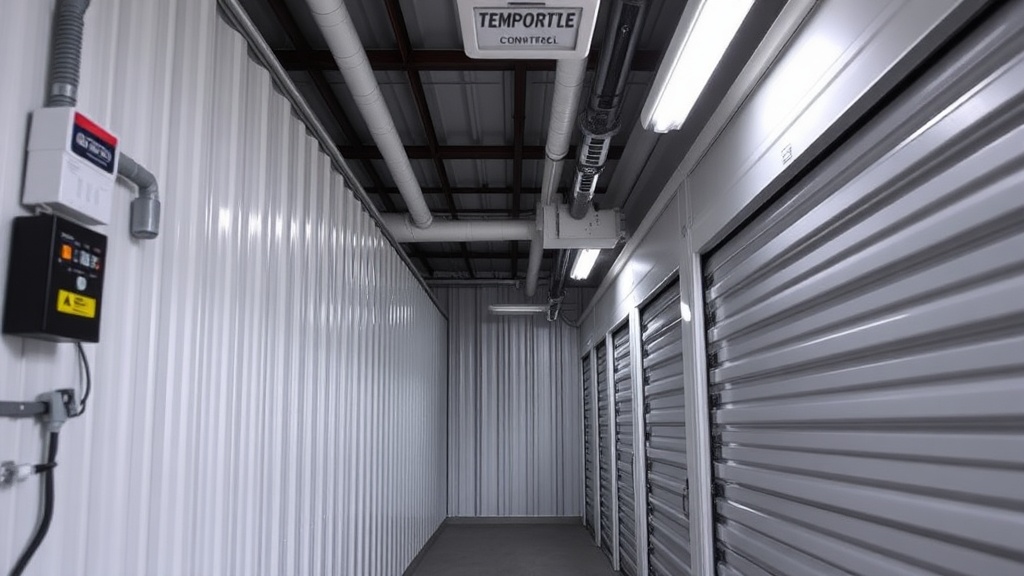 Climate controlled storage unit interior showing temperature control systems