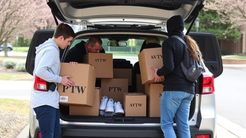 Wake Forest University students loading storage boxes into a car during spring move-out