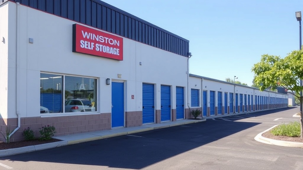 Exterior of Winston Self Storage facility on Wabash Boulevard showing clean modern units with easy access