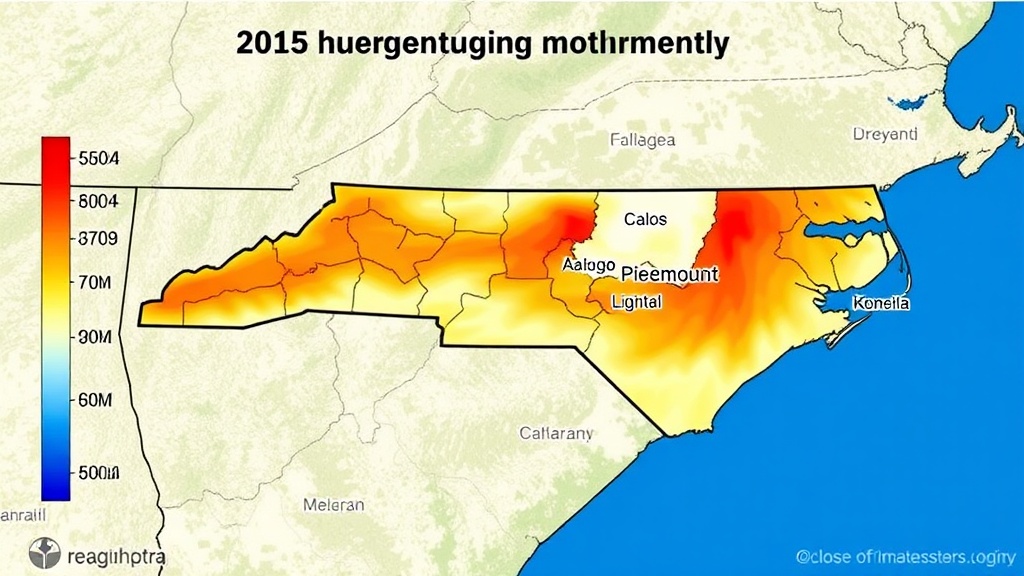 Alt text: Weather map showing North Carolina humidity levels during peak summer months with the Piedmont region highlighted
