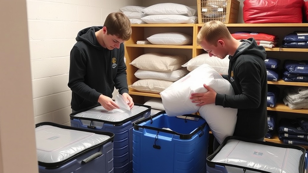 Students using vacuum storage bags and efficient packing techniques