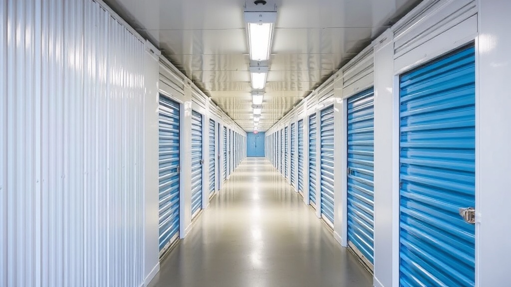 Interior climate-controlled storage hallway with clean, well-lit units