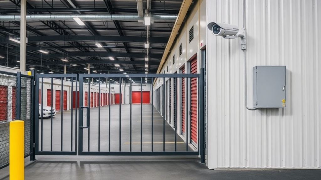 Security gate and camera system at professional storage facility